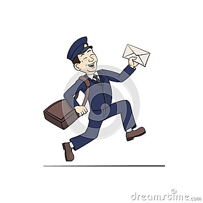 Funny Postman with Letter Vector Illustration