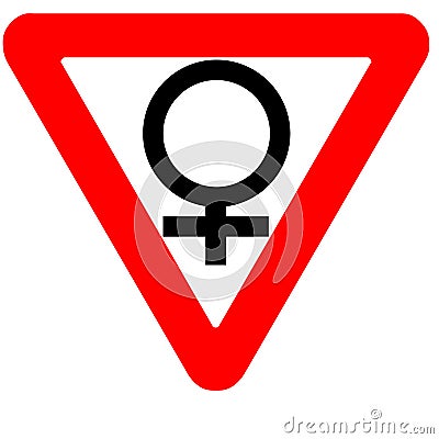 Funny precedence road sign female gender symbol icon isolated Stock Photo