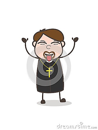 Funny Priest Teasing Tongue Face Vector Stock Photo