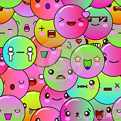 Funny psychedelic surreal melt glitch smile face seamless pattern.Vector illustration seamless pattern. face melt, acid Vector Illustration