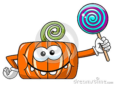 Funny pumpkin character isolated lollipop Vector Illustration