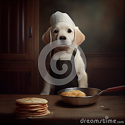 Funny puppy dog in chef cooking hat. Stock Photo