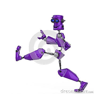 Funny purple robot cartoon crazy walk along in a white background Cartoon Illustration