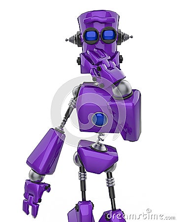 Funny purple robot cartoon laughing in a white background Cartoon Illustration