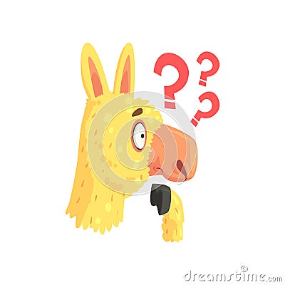 Funny puzzled lama character, cute alpaca animal cartoon vector Illustration Vector Illustration