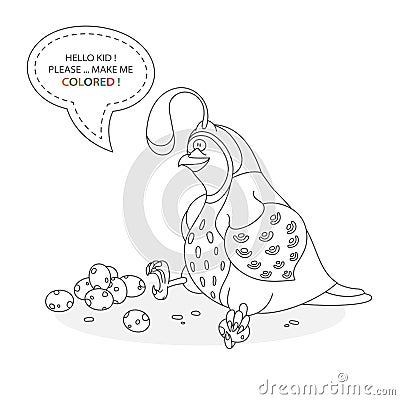 Funny quail and eggs contour Vector Illustration