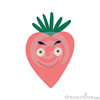Funny quirky charming strawberry with a funny face and big eyes Vector Illustration