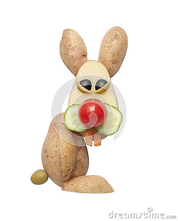 Funny rabbit made of potatoes Stock Photo
