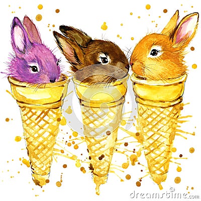 Funny rabbit watercolor illustration Stock Photo