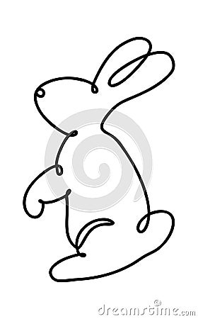 Funny rabbits. Easter bunny continuous one line drawing. Black and white contour. Vector illustration. Vector Illustration