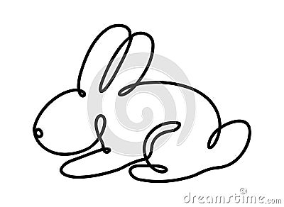 Funny rabbits. Easter bunny continuous one line drawing. Black and white contour. Vector illustration. Vector Illustration