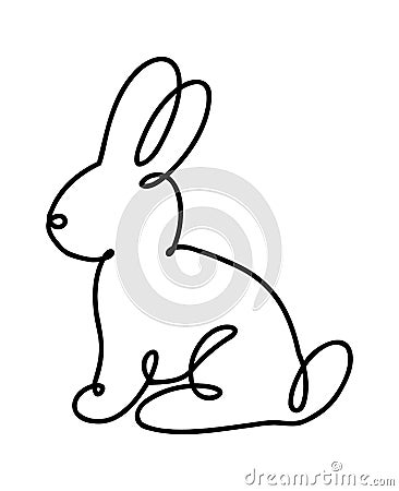 Funny rabbits. Easter bunny continuous one line drawing. Black and white contour. Vector illustration. Vector Illustration