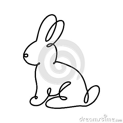 Funny rabbits. Easter bunny continuous one line drawing. Black and white contour. Vector illustration. Cartoon Illustration