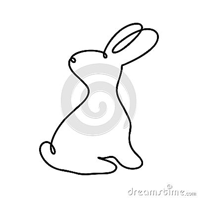 Funny rabbits. Easter bunny continuous one line drawing. Black and white contour. Vector illustration. Cartoon Illustration