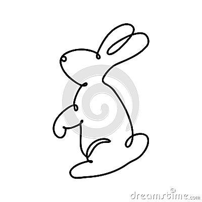 Funny rabbits. Easter bunny continuous one line drawing. Black and white contour. Vector illustration. Cartoon Illustration