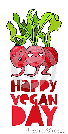 Funny radish. Happy vegetarian day Vector Illustration