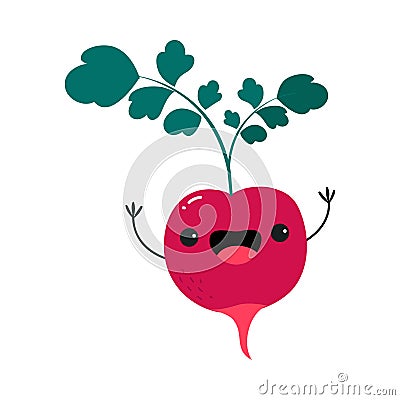 Funny Radish Vegetable Character with Smiling Face and Arm Vector Illustration Vector Illustration