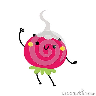 Funny Radish Vegetable Character Waving Hand with Cute Smiling Face Vector Illustration Vector Illustration