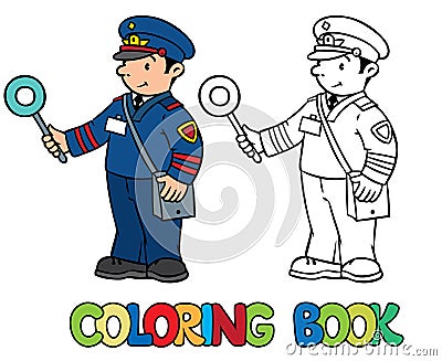 Funny railroader. Coloring book Vector Illustration