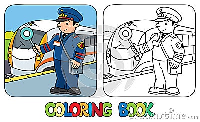 Funny railroader. Coloring book Vector Illustration