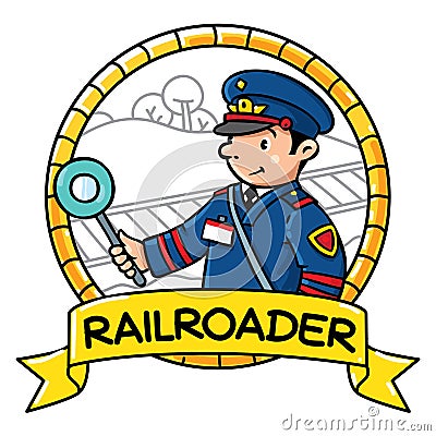 Funny railroader. Emblem. Profession ABC series Vector Illustration