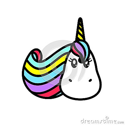 Funny Rainbow Unicorn in Kawaii Style Vector Illustration