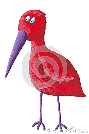 Funny red bird with purple beak Cartoon Illustration