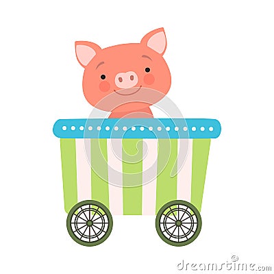 Funny Red Cheeked Pig Riding on Carriage Vector Illustration Vector Illustration