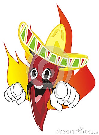 Funny chili pepper pancho on fire Stock Photo