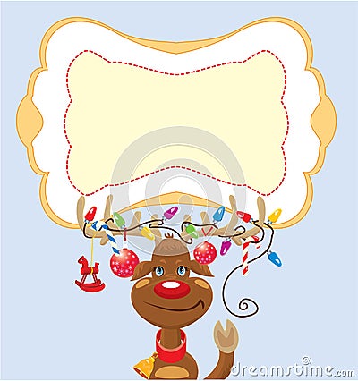 Funny reindeer with christmas lights tangled in an Vector Illustration