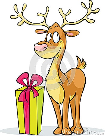 Funny reindeer and gift - vector illustration Vector Illustration