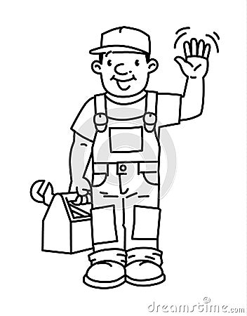 Funny plumber or repairman with the tools Vector Illustration