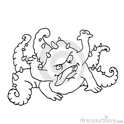 Funny reptile with human face, hands, tentacles and spikes, monster, space alien Vector Illustration