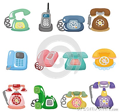 Funny retro cartoon phone icon set Vector Illustration