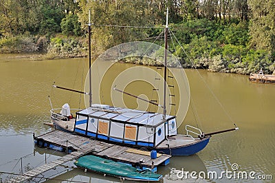 Funny river cruiser, po river Stock Photo