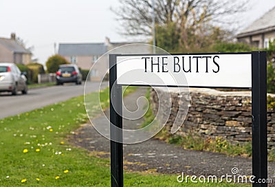 Funny road or street sign The Butts in Cornwall Stock Photo