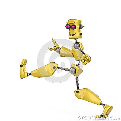 Funny robot cartoon crazy walk along in a white background Cartoon Illustration