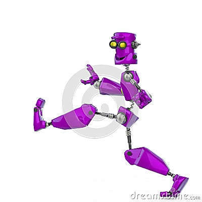 Funny robot cartoon crazy walk along in a white background Cartoon Illustration