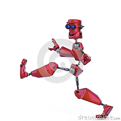 Funny robot cartoon crazy walk along in a white background Cartoon Illustration