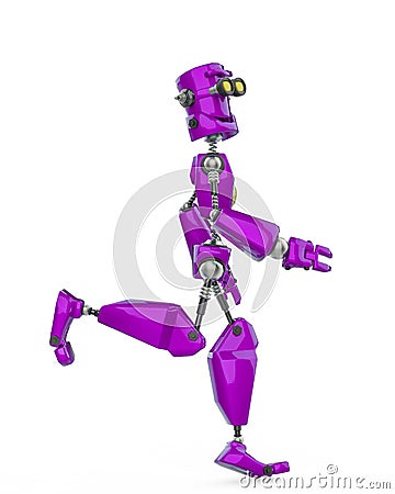 Funny robot cartoon jogging in a white background side view Cartoon Illustration