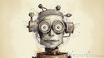 Funny Robot Face: Steampunk Cartoon Cartoon By Mikael Keeler Stock Photo
