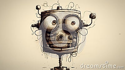 Funny Robot Face: A Unique Portrait Inspired By Brian Kesinger And Joel Robison Cartoon Illustration