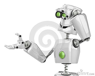 Funny robot sees cartoon in a white background Cartoon Illustration