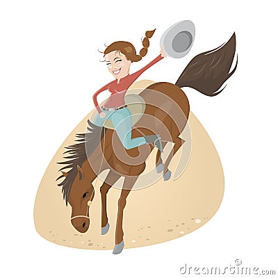 Funny rodeo riding girl Vector Illustration