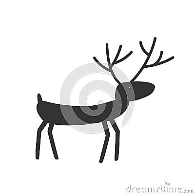 Funny running deer with antlers in simple tribal style. Isolated vector illustration. Hand drawn doodle sketch. Black Vector Illustration