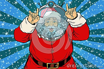 Funny Santa Claus astronaut makes faces Vector Illustration