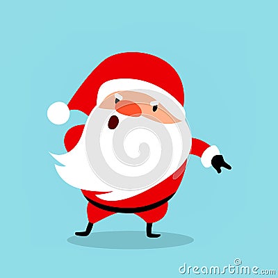 Funny Santa Claus gets angry, points with his finger, commands. Christmas vector illustration Vector Illustration