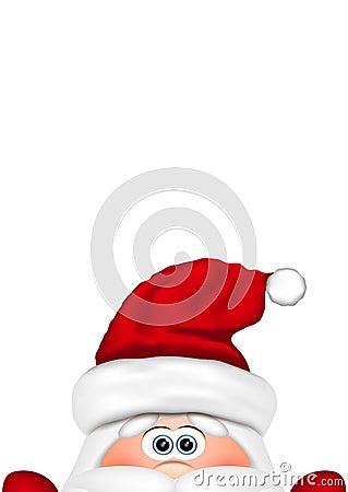 Funny Santa peeking out from the bottom edge of the postcard Vector Illustration