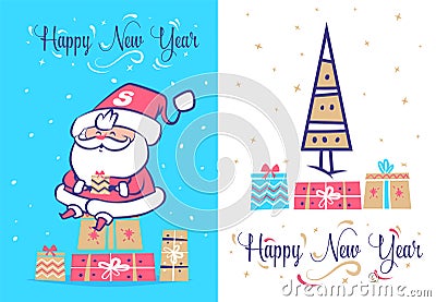 Funny santa set . Christmas greeting card background poster. Vector illustration. Vector Illustration