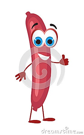 Funny sausage frankfurter on white background, funny character collection Vector Illustration